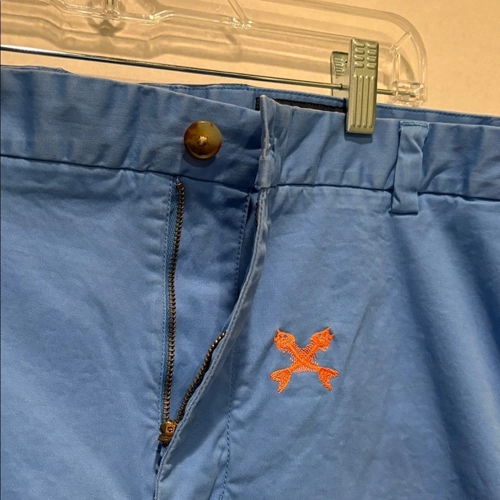 Vineyard Vines - Men's Breaker Short. Embroidered Fish Skeleton.  Blue. Size 42